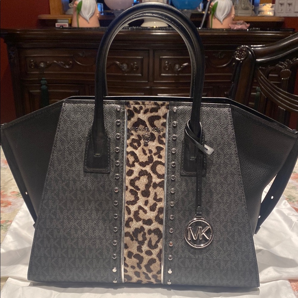 Michael Kors Black and Leopard Print Women's Bag
